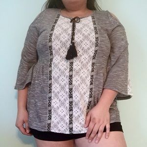 Open-shoulder Gray Boho Blouse